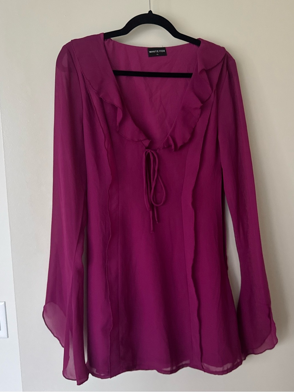 White Fox Boutique Magenta Ruffle Tie-Front Blouse